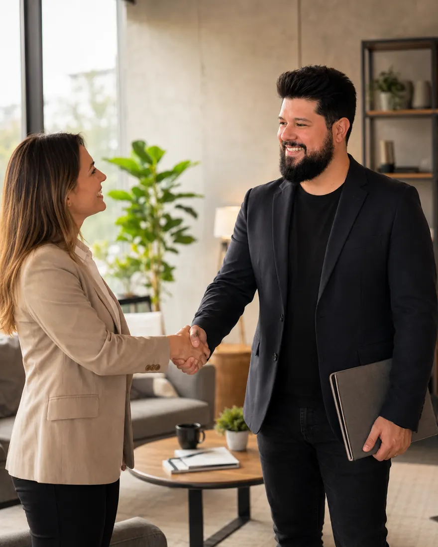 A warm, professional career coaching moment