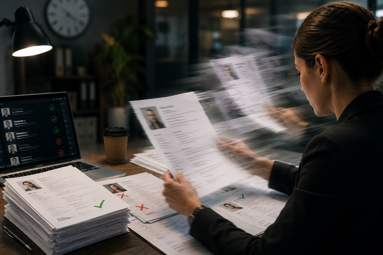 Recruiter scrolling fast through CVs with a 6-second timer